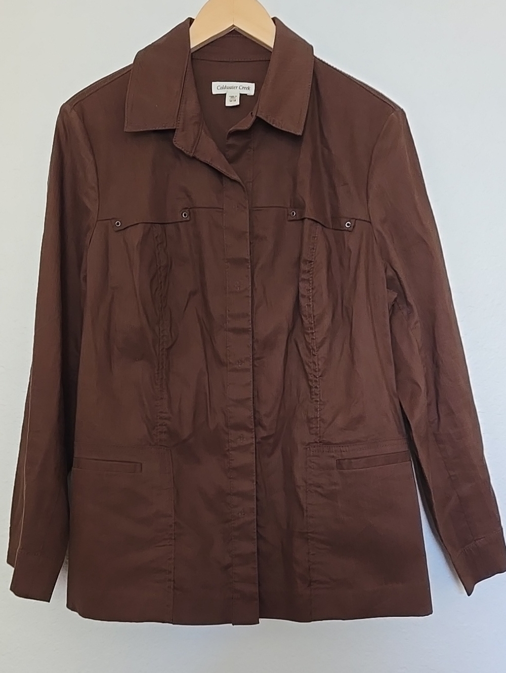 Coldwater Creek Women's Brown Linen Blend Lightweight Utility Style Jacket